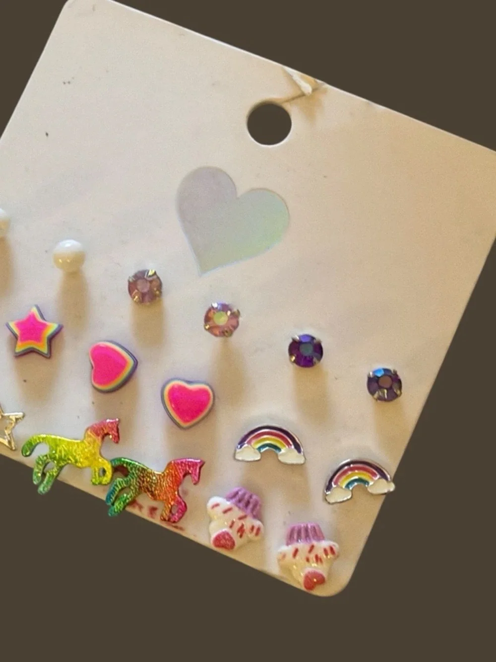 The Children's Place Multicolor Unicorn, Rainbow & Heart Earring Set